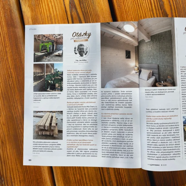 Už máte nové vydání časopisu Sruby a Roubenky📜? Nejen, že v ní najdete jednu z našich realizací @roubenka.na.skalce, ale zároveň si můžete přečíst rozhovor o tom, odkud bereme dřevo a jak ho zpracováváme🪵.

 #dřevostavby #drevostavba #Roubenka #jimber #roubenky #roubenechaty #drevostavba #dřevostavba